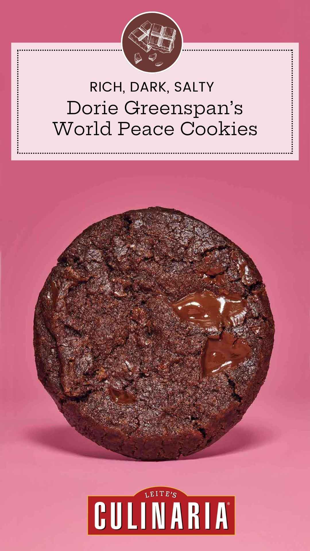 A world peace cookies, or korova cookie by Dorie Greenspan, on a pink background.