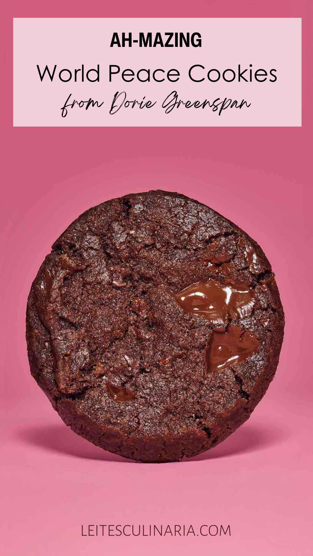 A world peace cookies, or korova cookie by Dorie Greenspan, on a pink background.