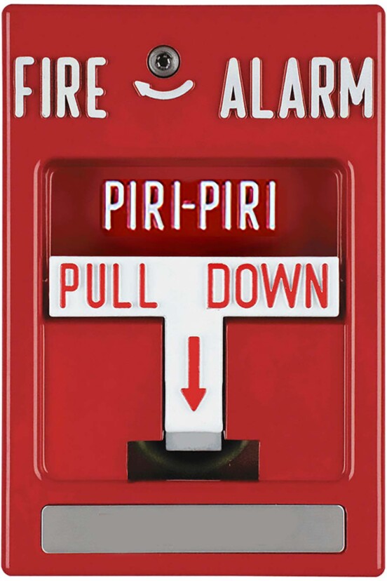 A fire alarm that says piri-piri on it