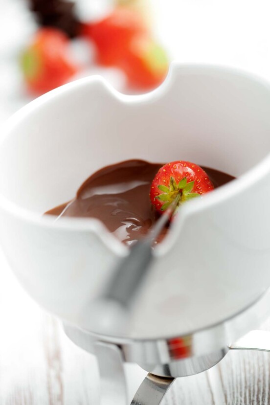 A pot of chocolate fondue