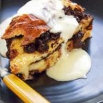 Challah Pudding with Chocolate, Raisins, and Vanilla Cream