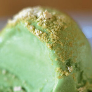 A scoop of green tea ice cream.