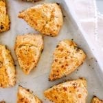 A tray of bacon, egg, and Cheddar scones