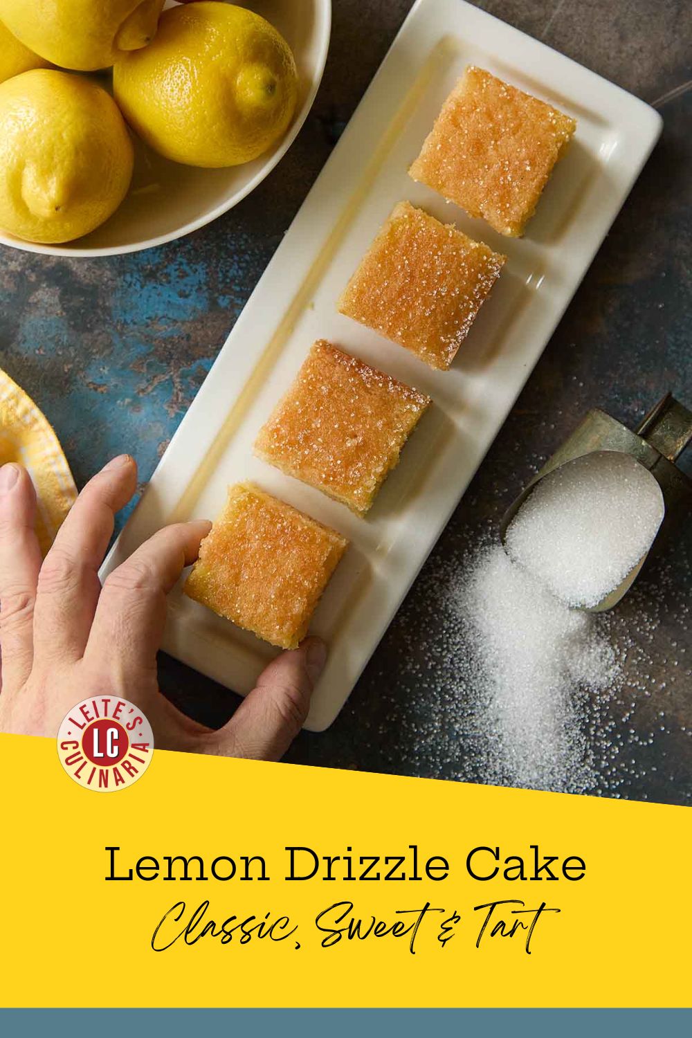 Lemon Drizzle Cake – Finished Cake Squares with Sugar Topping