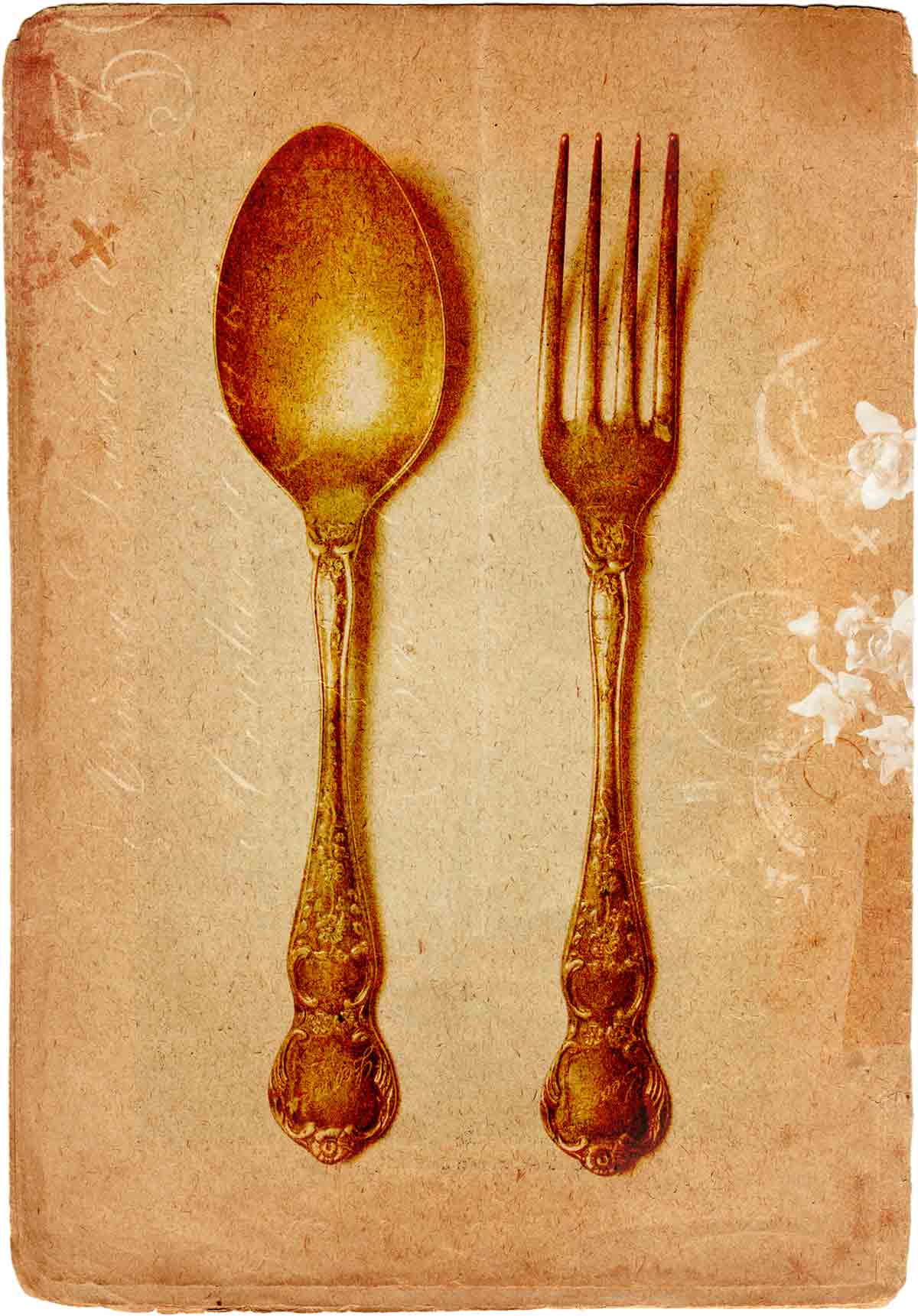 A sepia image of old silverware.