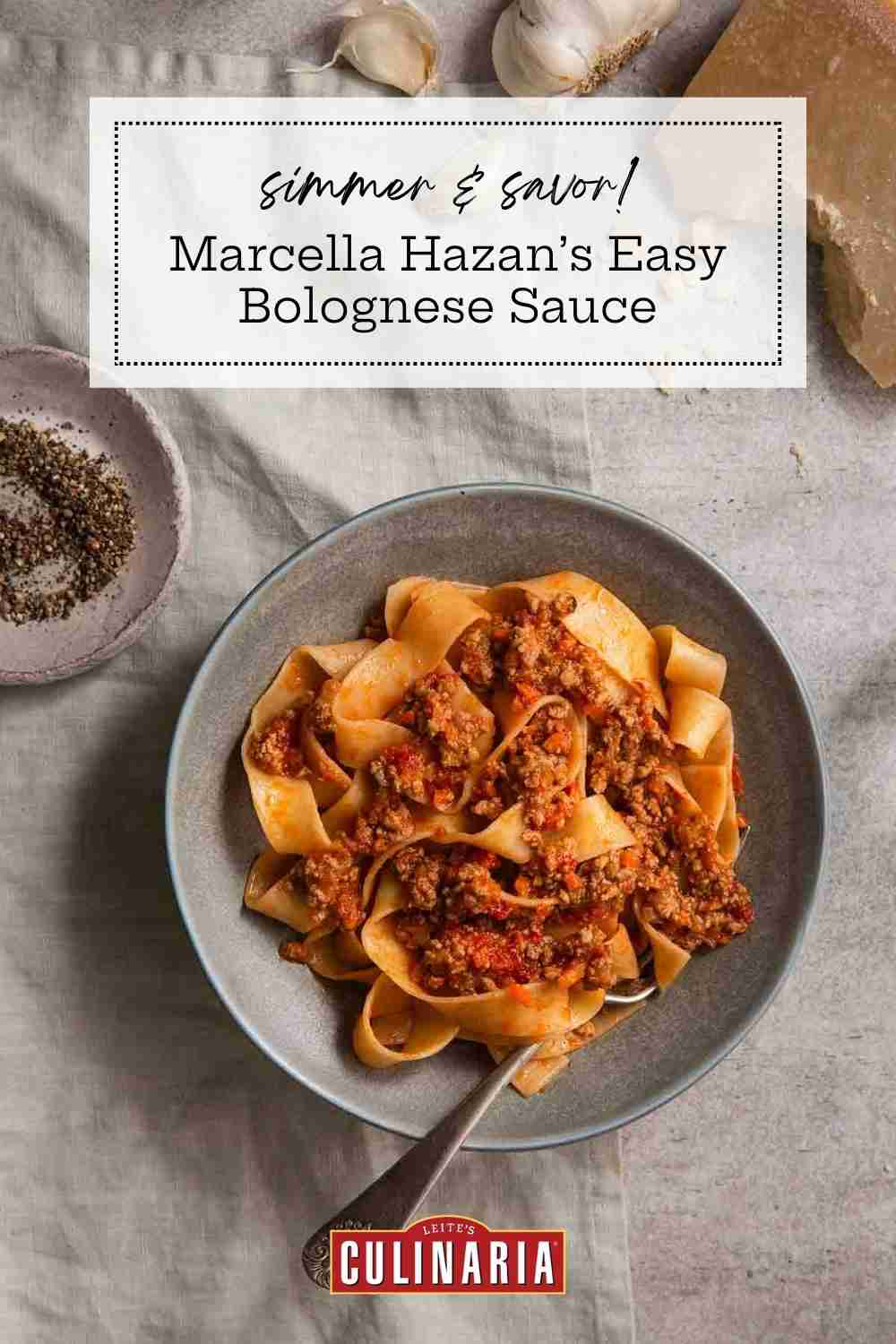 A tempting image of Marcella Hazan Bolognese simmering, highlighting its ease and rich aroma.