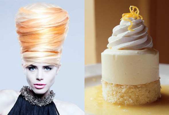 A woman with A swirl of hair alomng side a photo of lemon semifreddo