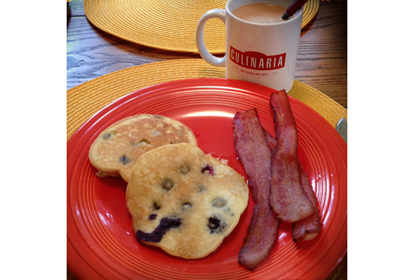 Homemade Bacon with Blueberry Pancakes