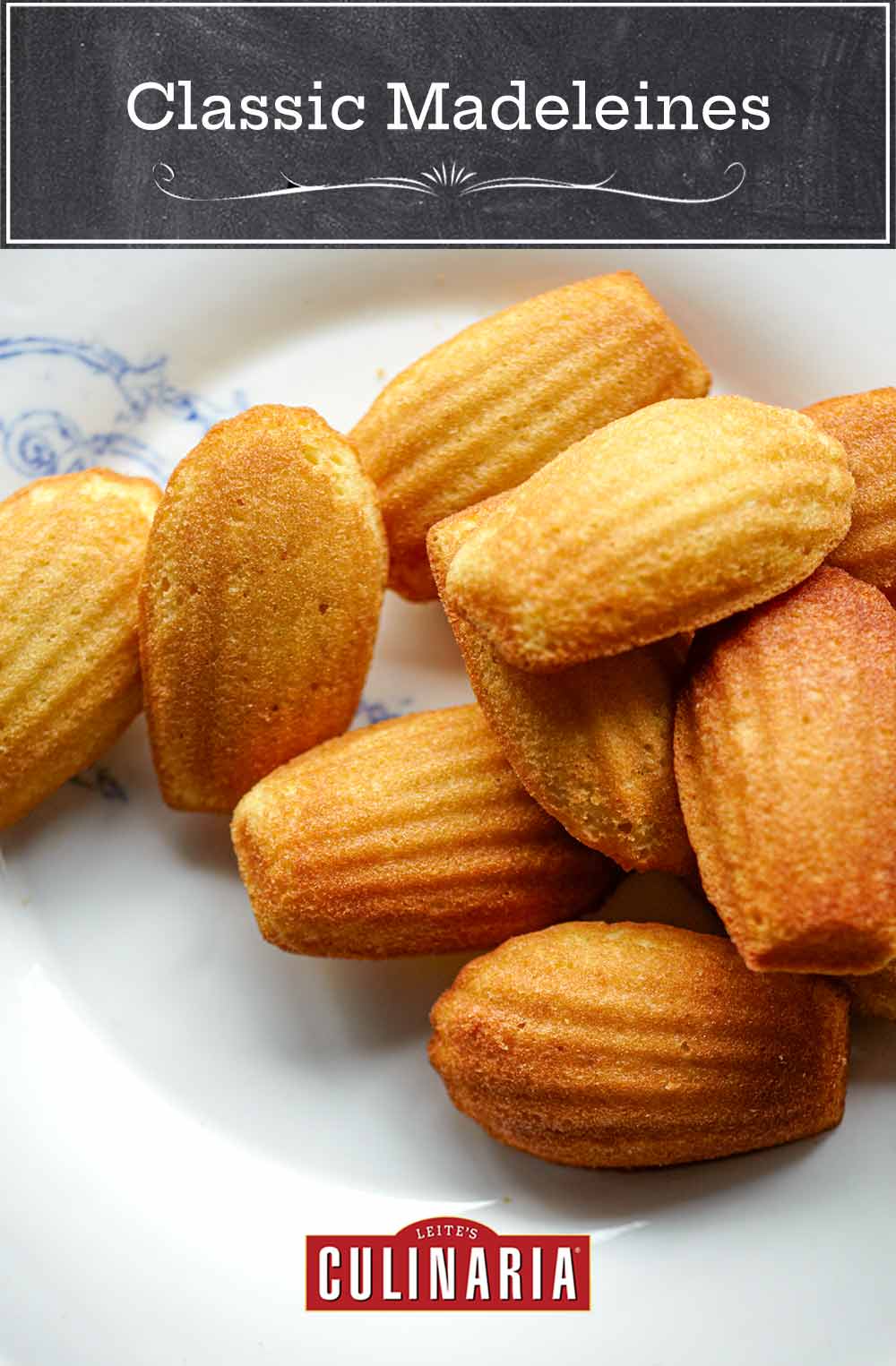 A white plate topped with classic madeleines.