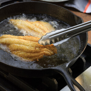 Southern Fried Catfish in a black skillet