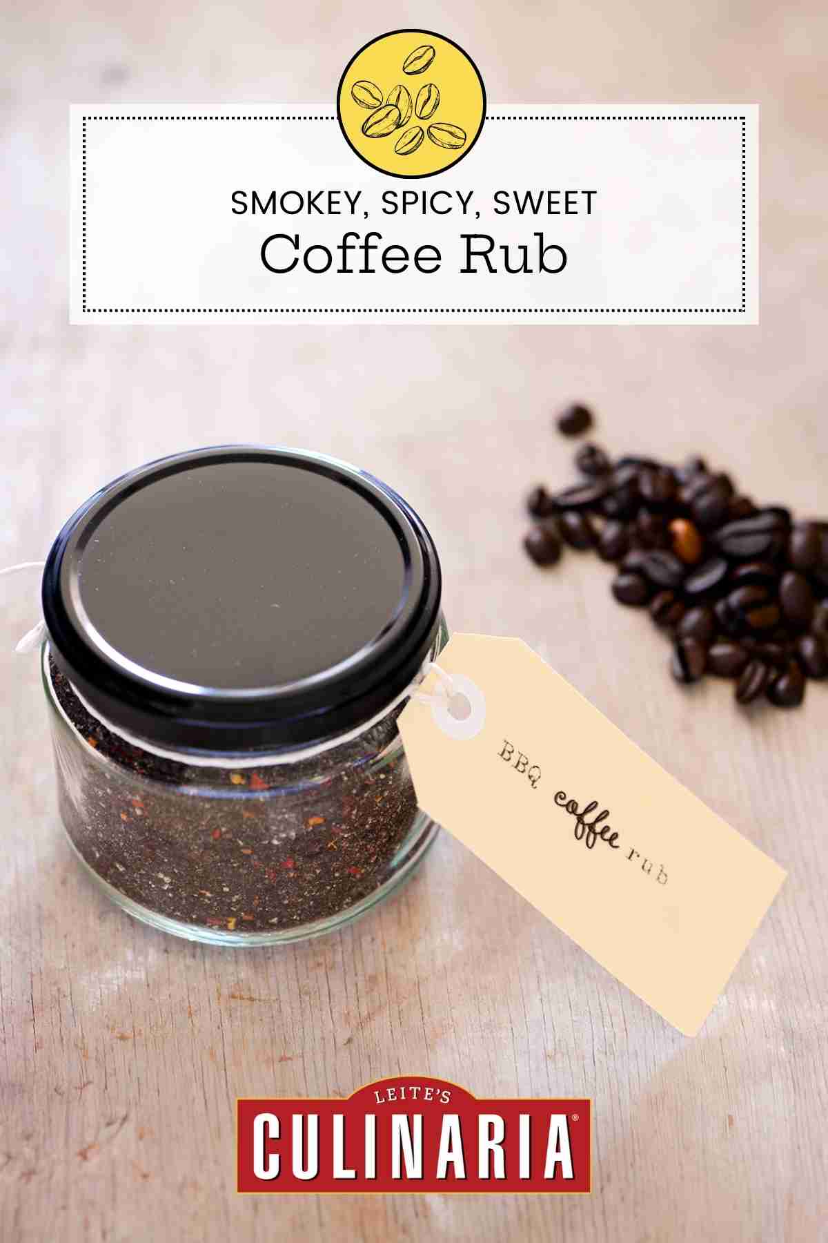 A jar of coffee rub with a manila gift tag.