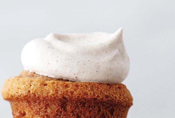 Chai Spiced Whipped Cream on top of a cupcake.