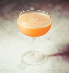 A flor de jerez cocktail in a coupe glass.