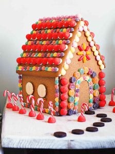 An elaborately decorated gingerbread house