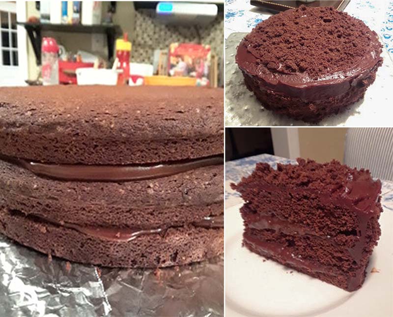 Three photos of tester's blackout cake.