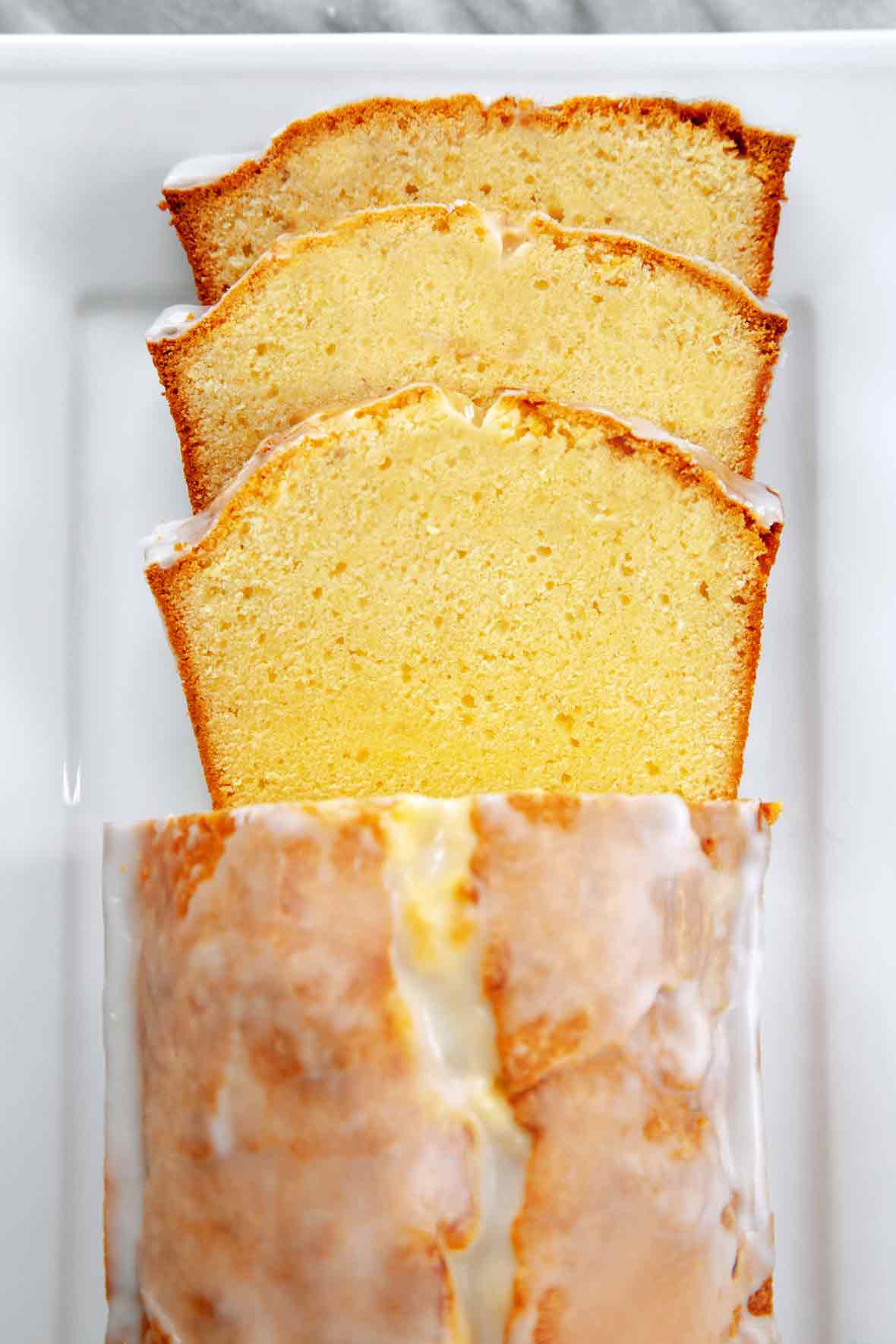 A cream cheese pound cake with a lemon glaze