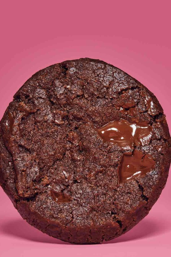 A world peace cookies, or korova cookie by Dorie Greenspan, on a pink background