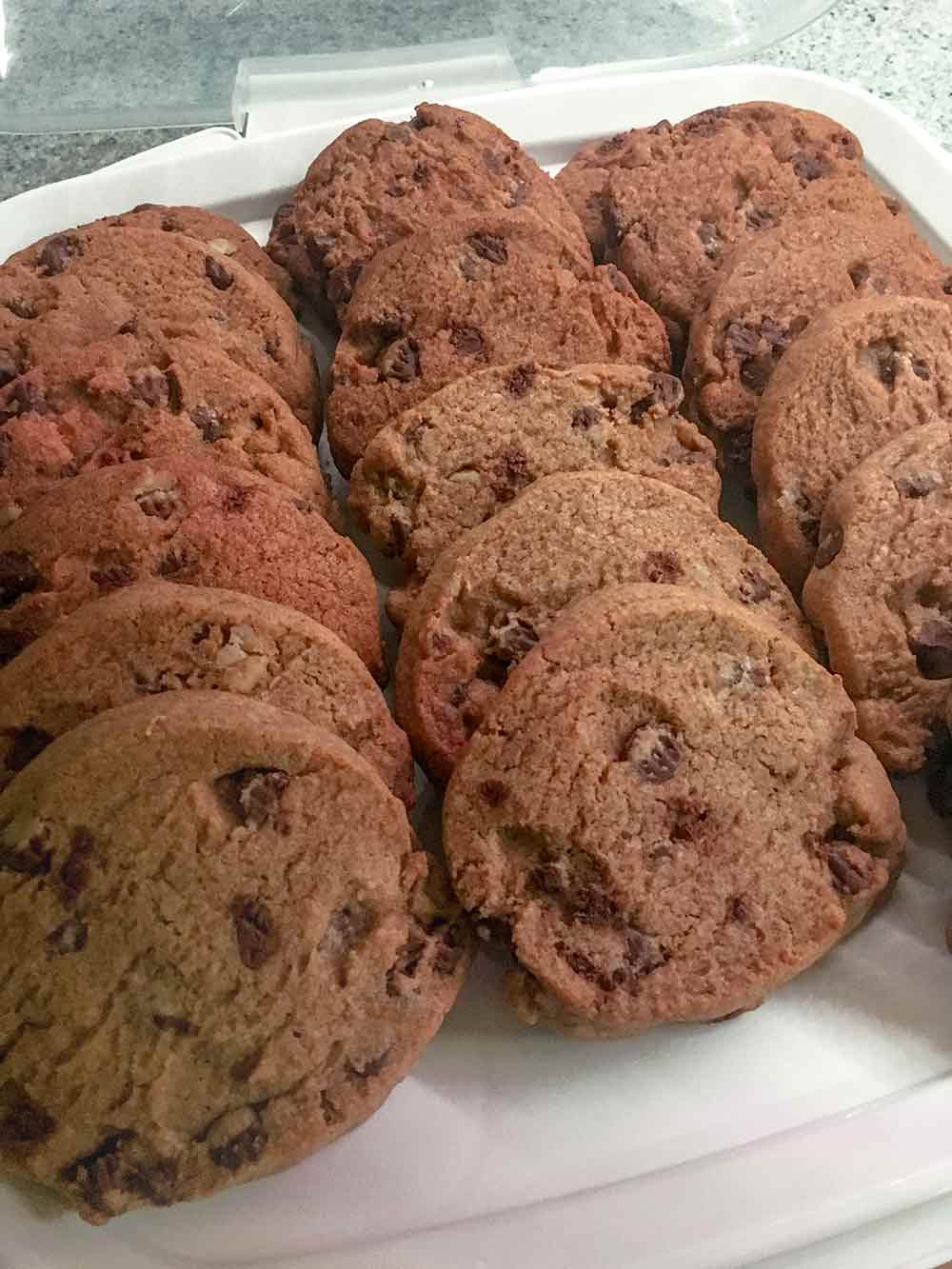 A tray of whole wheat chocolate chip cookies
