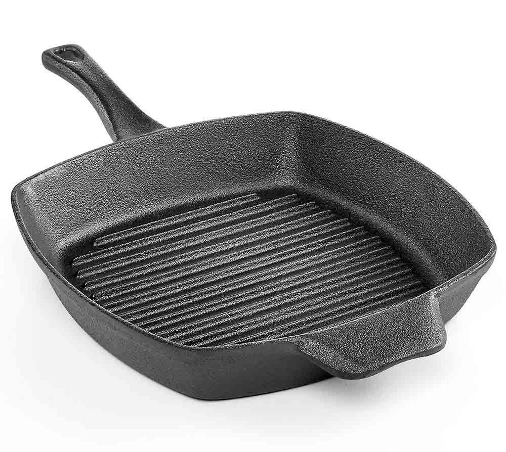 Calphalon Cast Iron 10-inch Square Grill Pan on a white background.