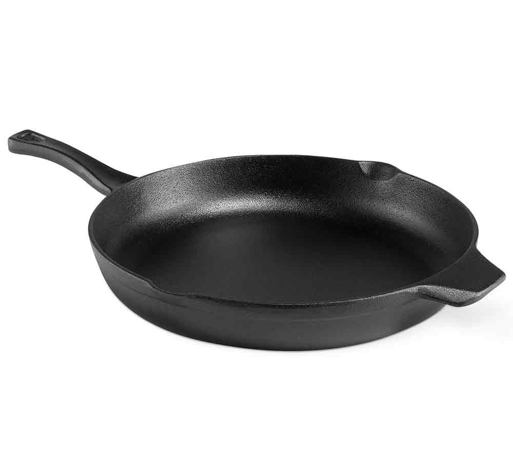 Calphalon Seasoned Cast Iron 12-inch Frying Pan on a white background.