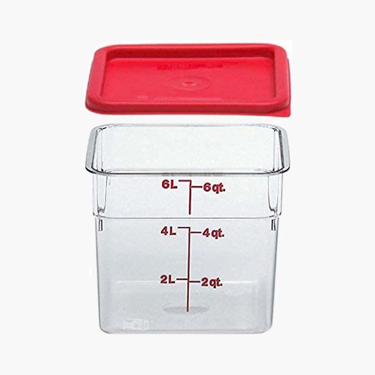 A Cambro dough container with red lid.