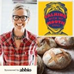Images of artisan bread, Zoë François, the Talking with my Mouth Full logo, and a logo for Abbio cookware.
