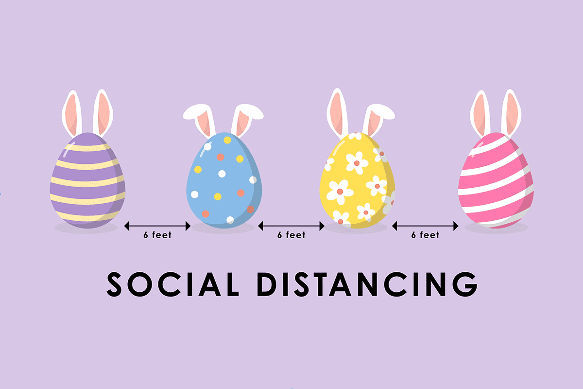 An illustration of four socially distancing eggs.