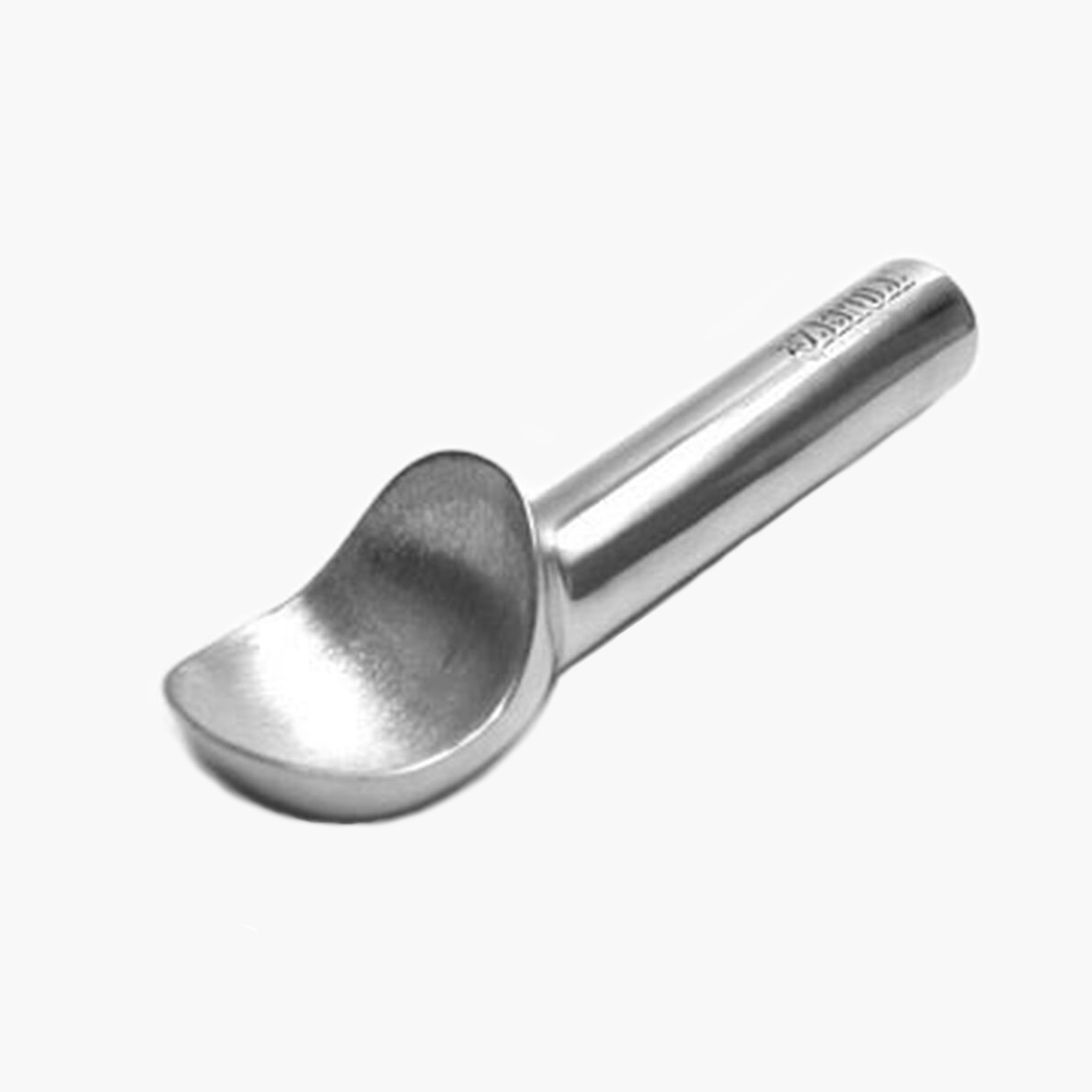 A stainless steel ice cream scoop.