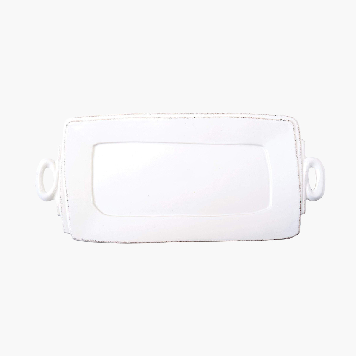 A white rectangular serving platter.