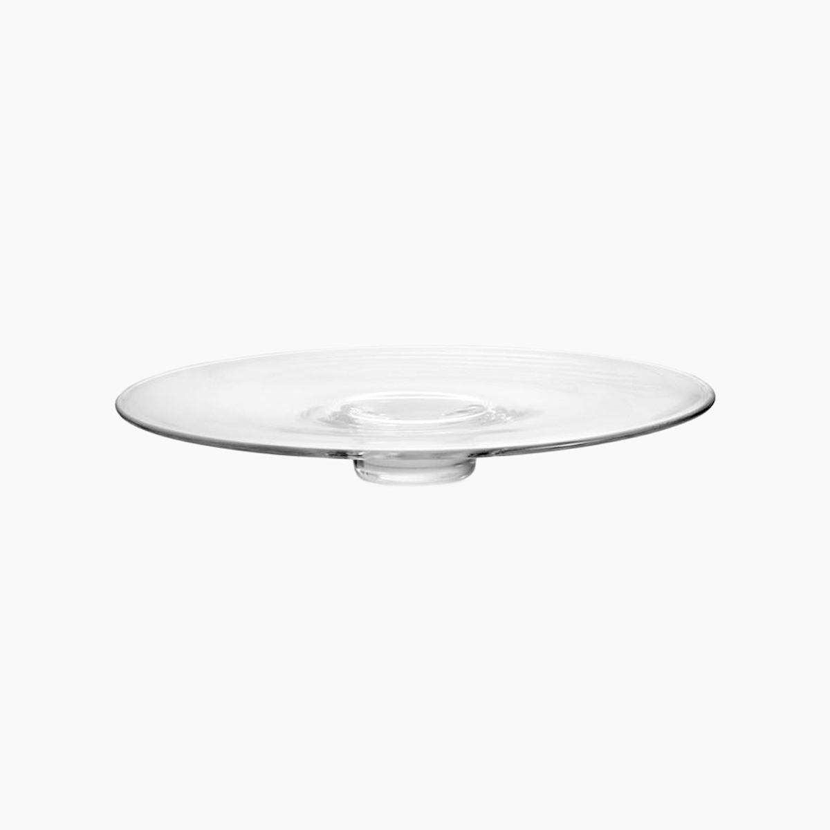 A clear glass round platter.