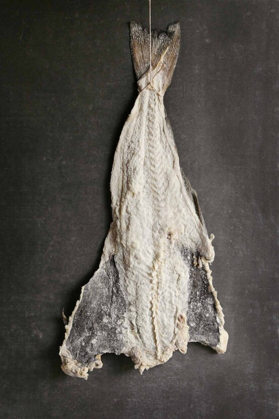 A plank of dried salt cod.