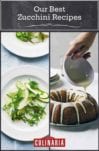 A grid featuring two of our best zucchini recipes, including a zucchini cake with glaze being poured over it and a zucchini and fennel salad on a white plate.