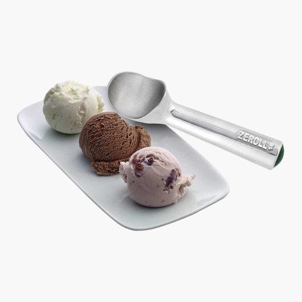 Zeroll Original Ice Cream Scoop with an ice cream trio