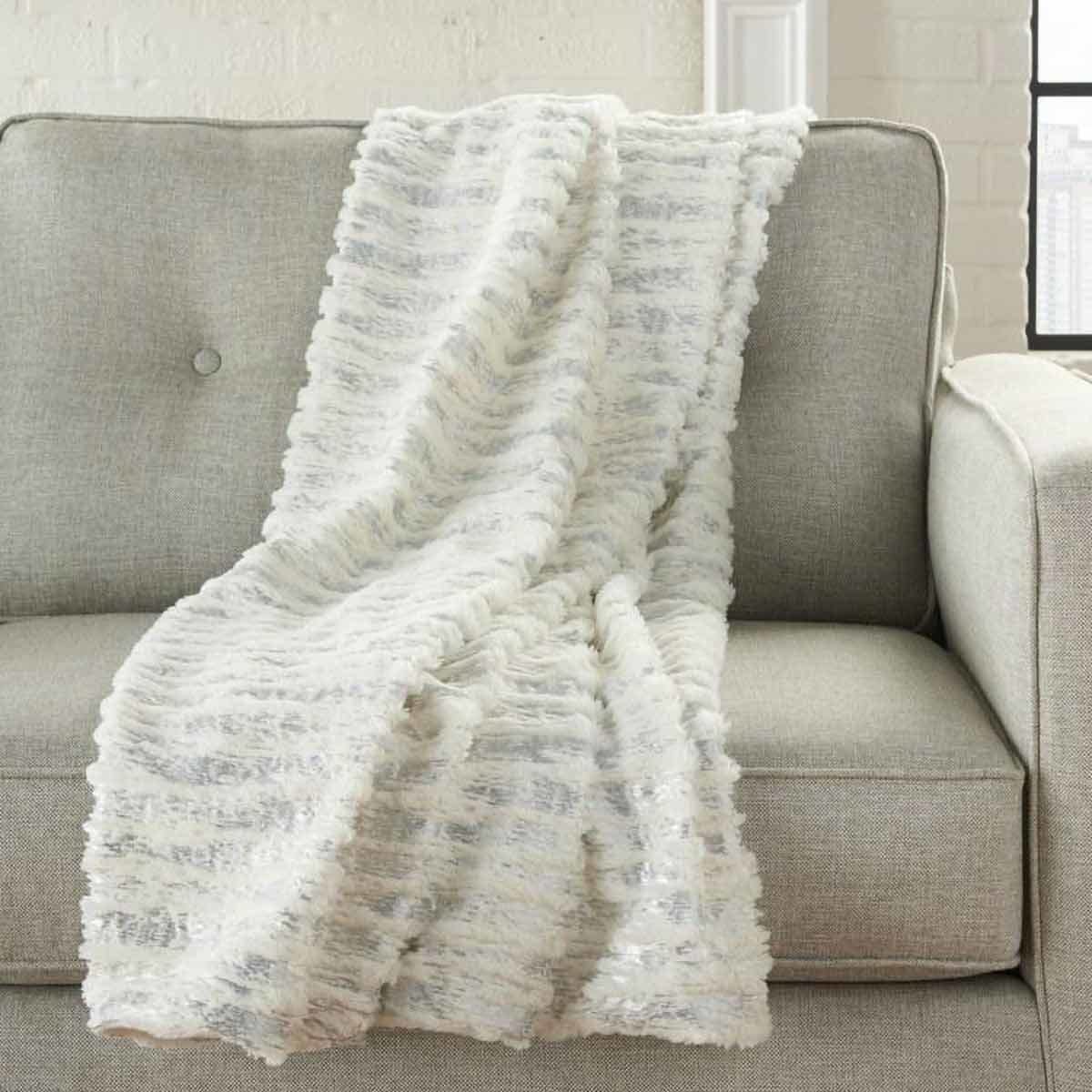 Faux Fur Throw Blanket on couch.