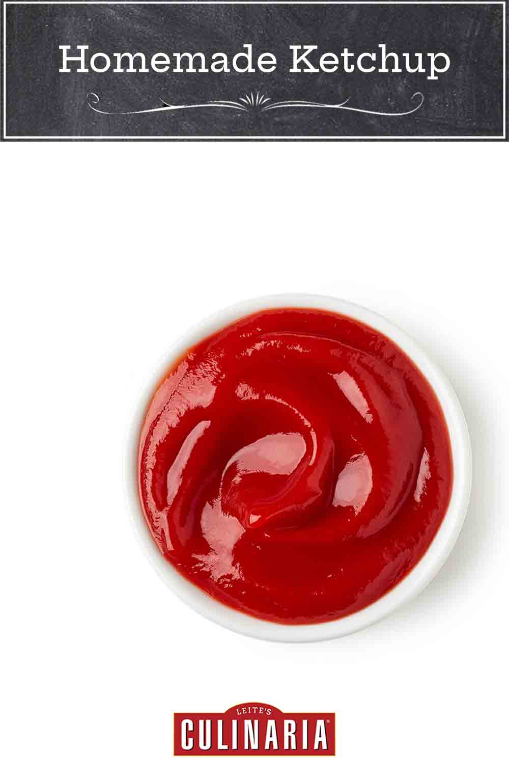 A small white bowl filled with homemade ketchup.