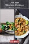 Images of 2 of the 23 quick chicken recipes including chicken salad and a bowl of white bean chicken chili.