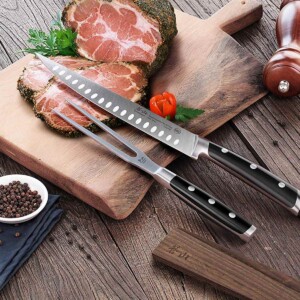 Cangshan TS Series 2 Piece Carving Set shown with roast beef.