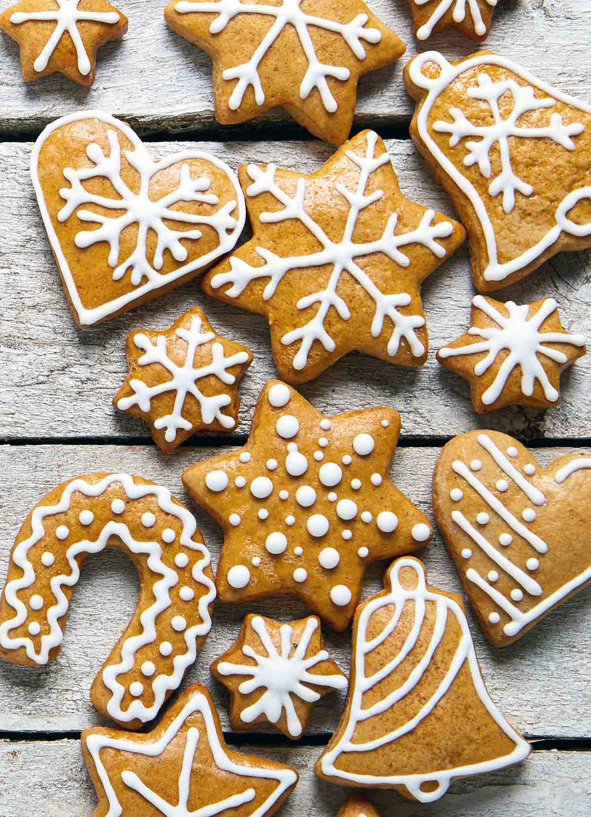 A variety of gingersnaps cookies cut into different shapes
