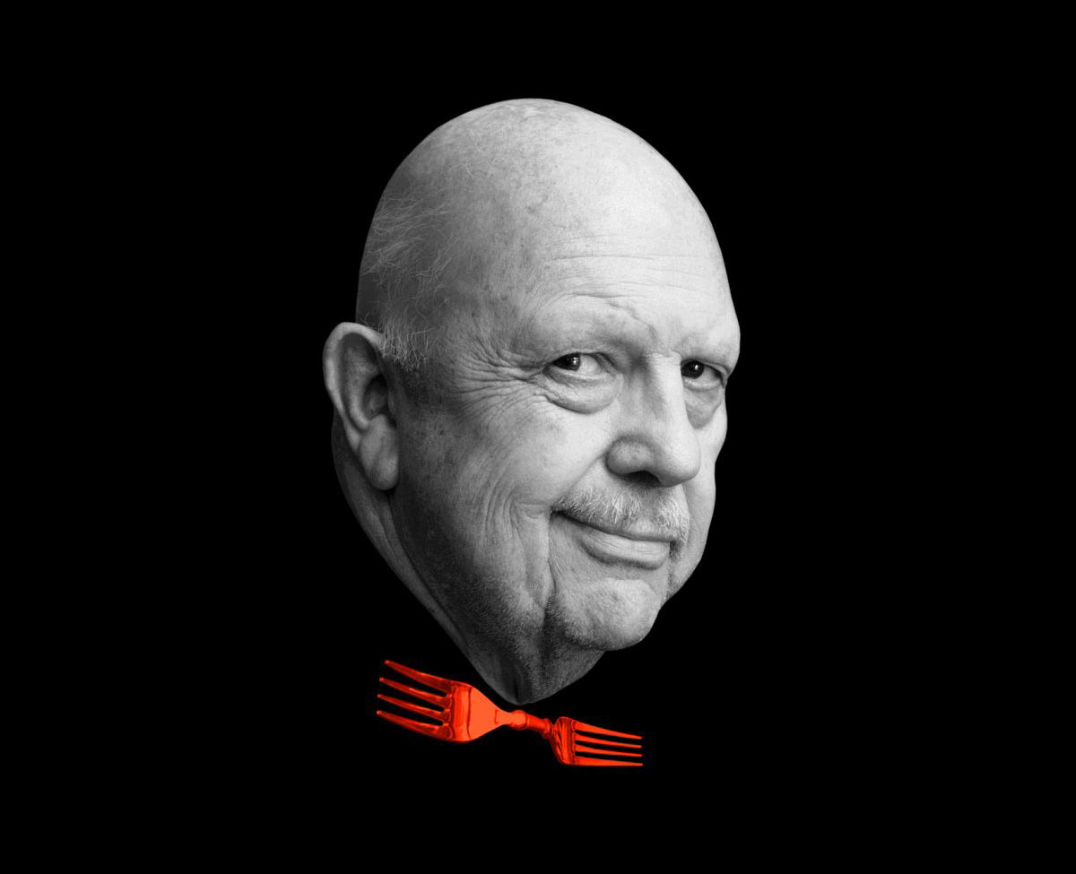 A photo of James Beard with a fork bowtie, featured int the podcast Talking With My Mouth Full Ep. 34: An Intimate Look at James Beard with John Birdsall.