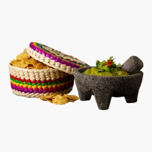Molcajete and Tortilla Warming Basket with Chips