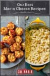 Images of two mac 'n' cheese recipes -- mac and cheese canapes and three ingredient mac and cheese.