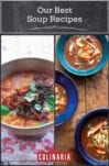 Images of two soup recipes -- Moroccan lentil soup and ancho chile soup.