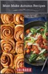 A grid of two must make autumn recipes including cinnamon buns and roasted butternut squash salad.