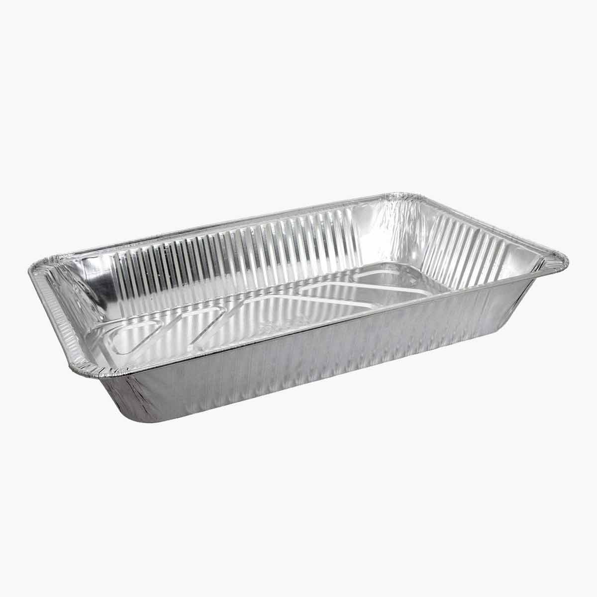 A foil roasting pan, discussed in the podcast Talking With My Mouth Full, Ep. 37: Your Thanksgiving Questions Answered, 2020 Edition.