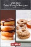 Images of two fried dough recipes -- glazed doughnuts and apple fritters.