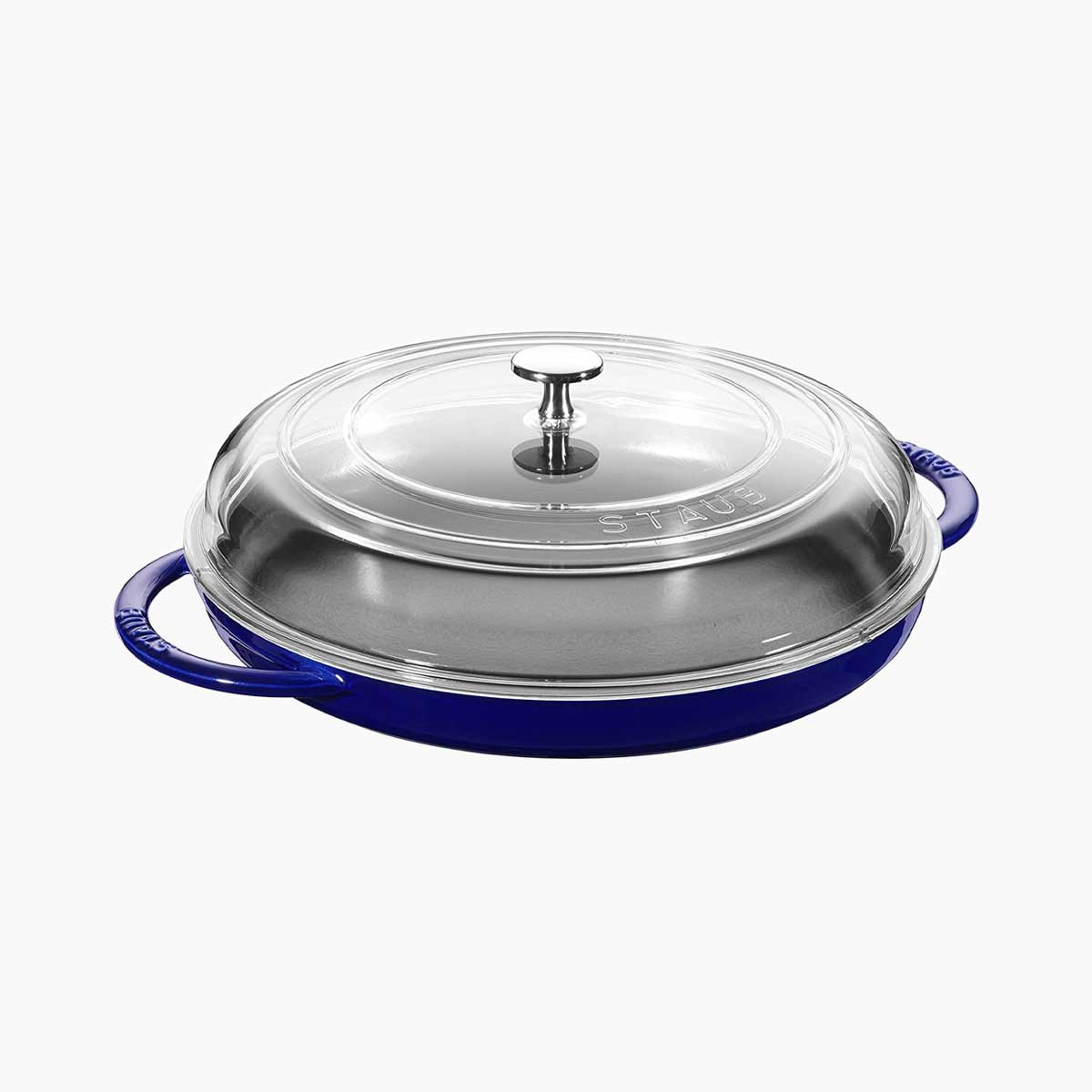 A Staub cast iron griddle with lid, which is one of the pasta queen's favorite things.