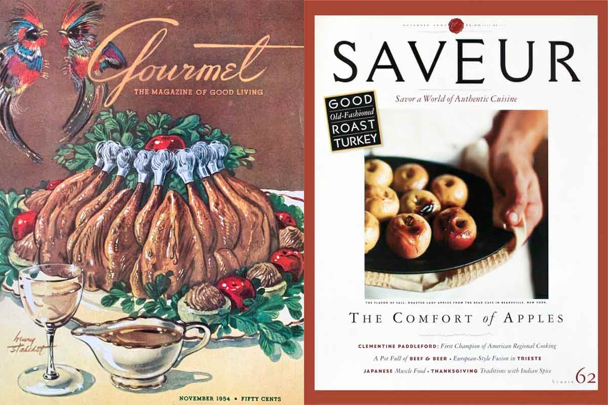 Covers of Thanksgiving issues of Gourmet and Saveur for the post "An Untraditional Thanksgiving".