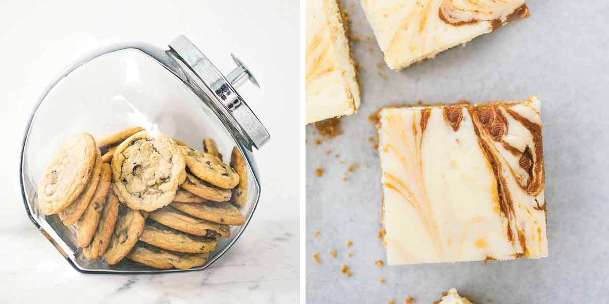 Images of two recipes from 100 Cookies, which is featured as one of the 20 new cookbooks we cooked from the most in 2020.