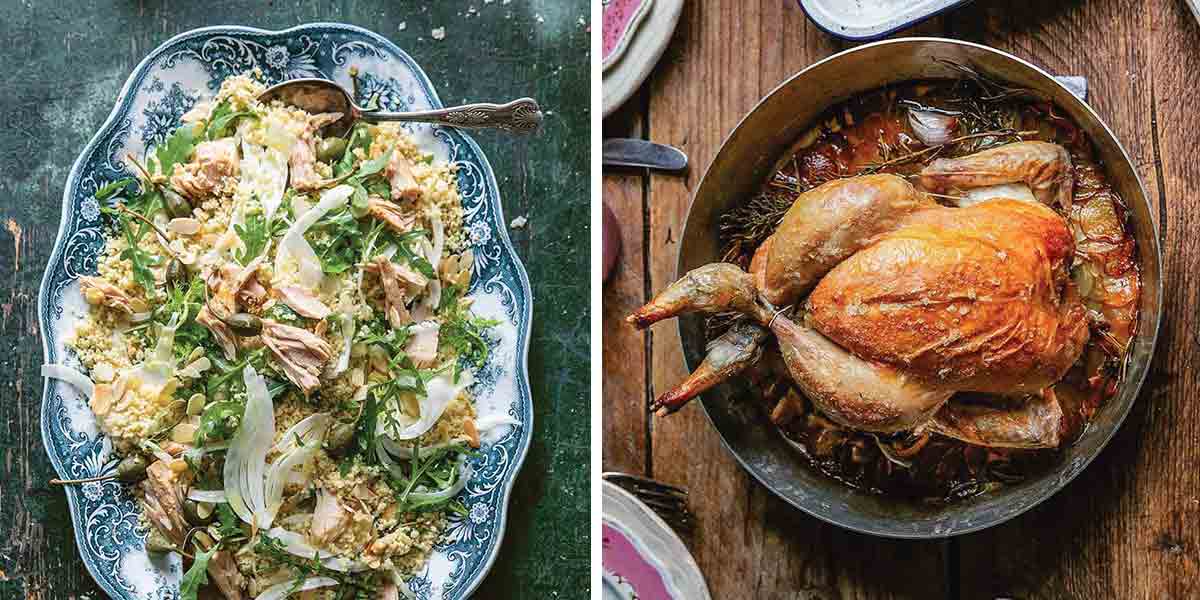 Images of two recipes from A Table for Friends, which is featured as one of the 20 new cookbooks we cooked from the most in 2020.