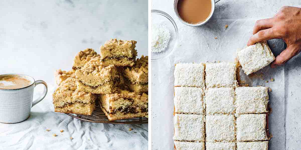 Images of two recipes from One Tin Bakes, which is featured as one of the 20 new cookbooks we cooked from the most in 2020.